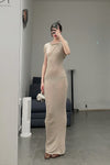 Marc le bihan shoulder strap tight short sleeve long skirt 2863 tilleul
